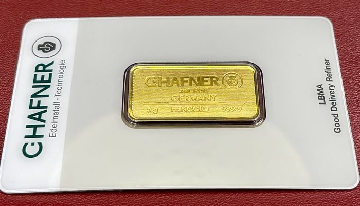 5 gram - Guld 999 - C. Hafner, Germany - Forseglet