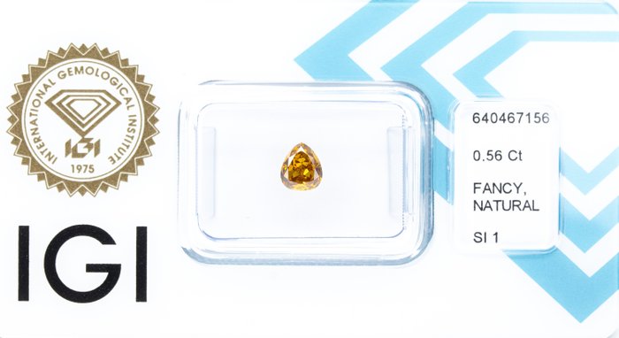 Ingen mindstepris - 1 pcs Diamant  (Naturfarvet)  - 0.56 ct - Pære - Fancy deep Brun, Gul - SI1 - International Gemological Institute (IGI)