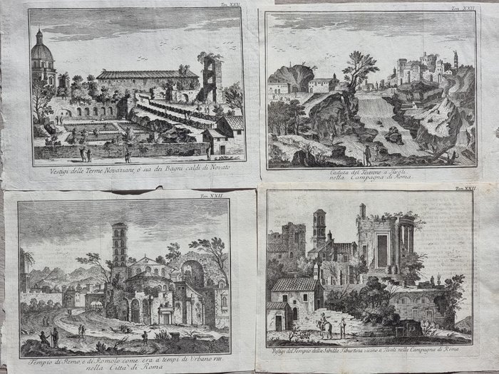 Italien - Rom; Thomas Salmon / Giovanni Battista Albrizzi - [Lot of 4] Vestigi del Tempio della Sibilla Tiburtina..., Caduta del Teverone a Tivoli, Vestigi - 1751-1760