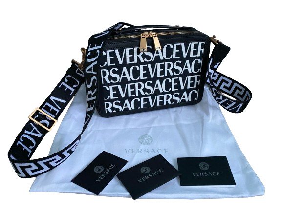 Versace - NEW - Black  White - Leather  Fabric - Crossbody-taske