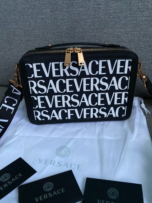 Versace - NEW - Black  White - Leather  Fabric - Crossbody-taske