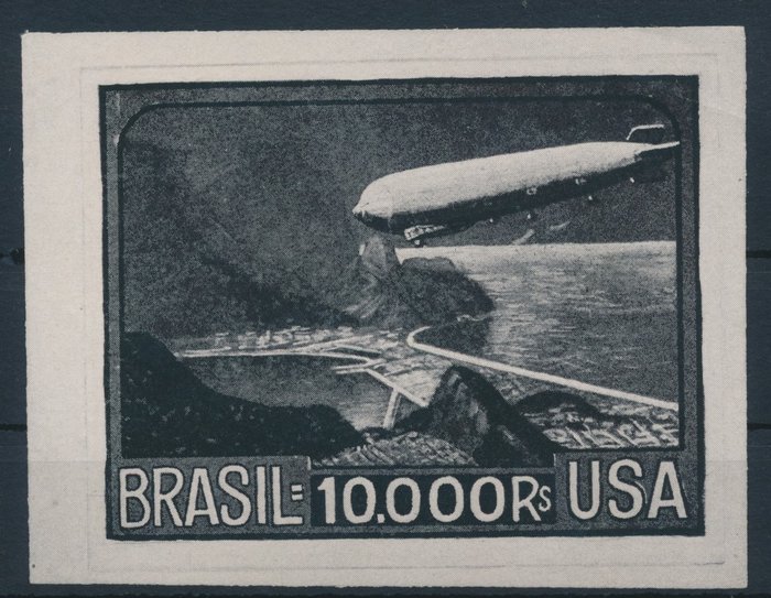 Brasilien 1930 - Zeppelin - essay i overstørrelse, "LZ 127 tur fra Brasilien til USA", 10.000 ris - auf weißem Kunstdruckpapier, sehr selten