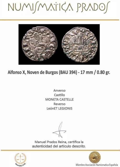 Spanien. Alfonso X. Noven Noven Ceca de Burgos (BAU 394)  (Ingen mindstepris)