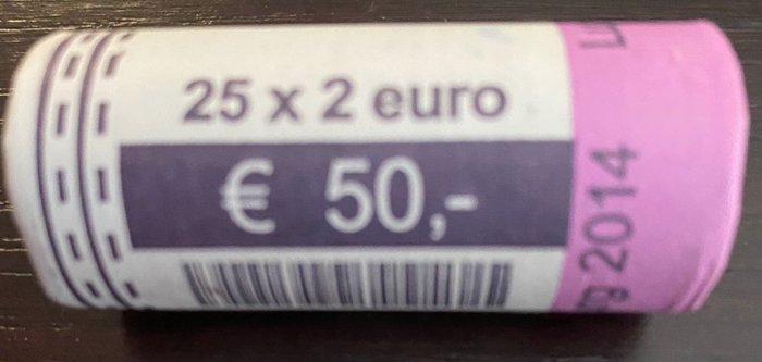 Luxembourg. 2 Euro 2014 "Grand-Duc Jean" (25 pieces) in roll  (Ingen mindstepris)