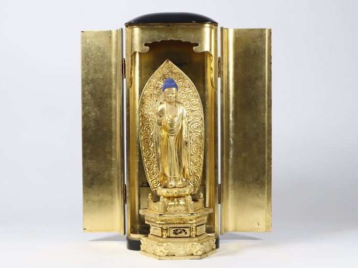 Amitabha Buddha Statue in Zushi Altar Cabinet - Skulptur Træ - Japan  (Ingen mindstepris)