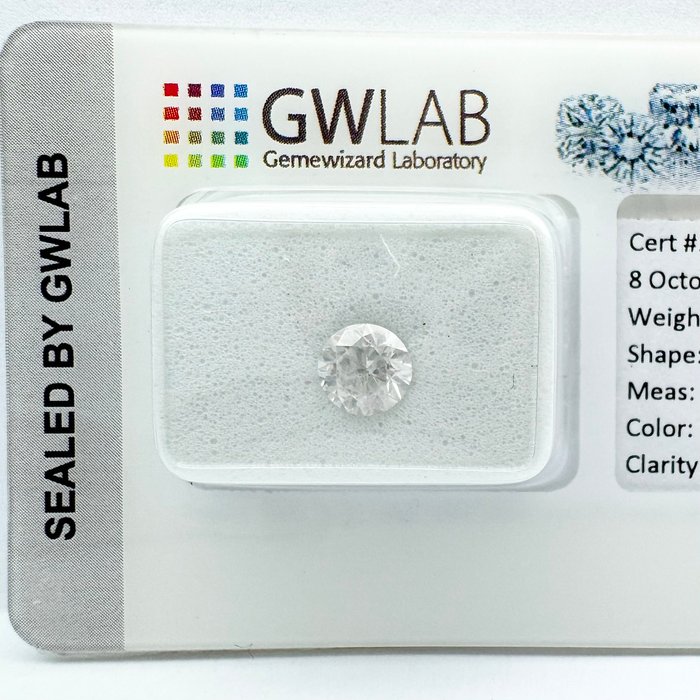 Ingen mindstepris - 1 pcs Diamant  (Natur)  - 0.69 ct - Rund - D (farveløs) - SI3 - Gemewizard Gemological Laboratory (GWLab)