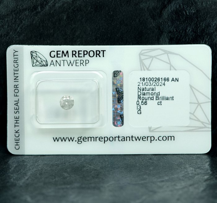 Ingen mindstepris - 1 pcs Diamant  (Natur)  - 0.56 ct - G - I3 - Gem Report Antwerp (GRA)