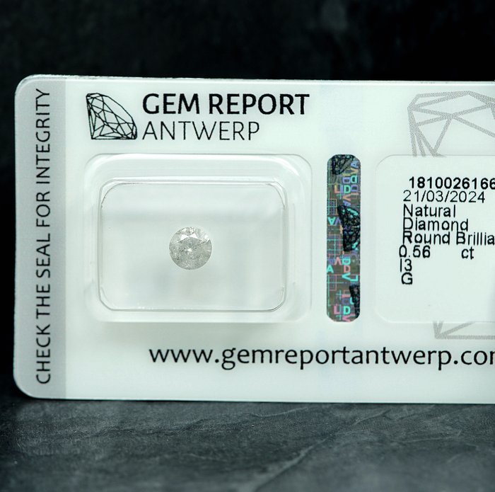 Ingen mindstepris - 1 pcs Diamant  (Natur)  - 0.56 ct - G - I3 - Gem Report Antwerp (GRA)