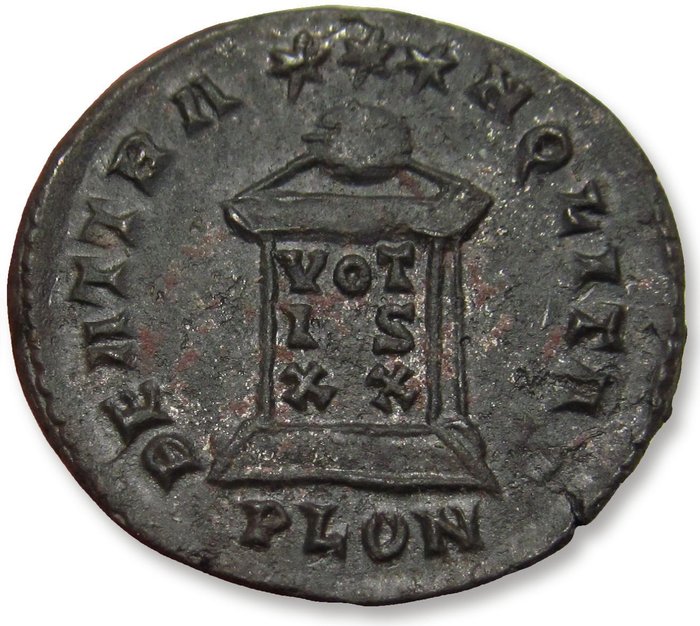 Romarriket Constantine II as Caesar Follis Londinium (London) mint 323-324 AD - mintmark PLON - BEAT TRANQLITAS reverse -