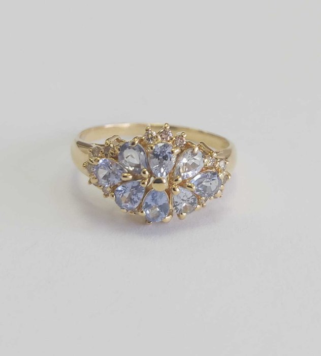 Ring - 18 kraat Gulguld -  1.40ct. tw. Tanzanit - Diamant