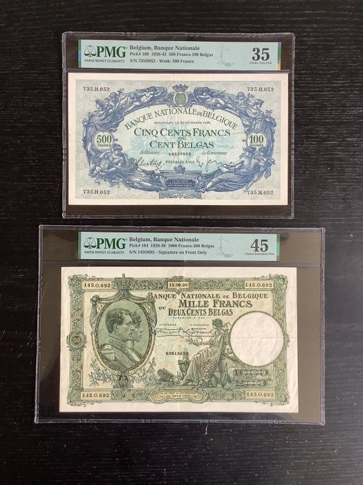 Belgien. - 500 and 1000 Francs 1930-1938 - Pick 104, 109  (Ingen mindstepris)