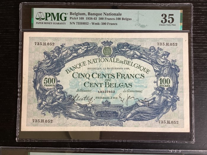 Belgien. - 500 and 1000 Francs 1930-1938 - Pick 104, 109  (Ingen mindstepris)