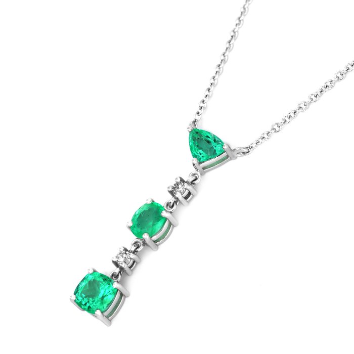 Halskæde - 14 karat Hvidguld -  141ct tw Smaragd - Diamant - Colombia Emerald halskæde