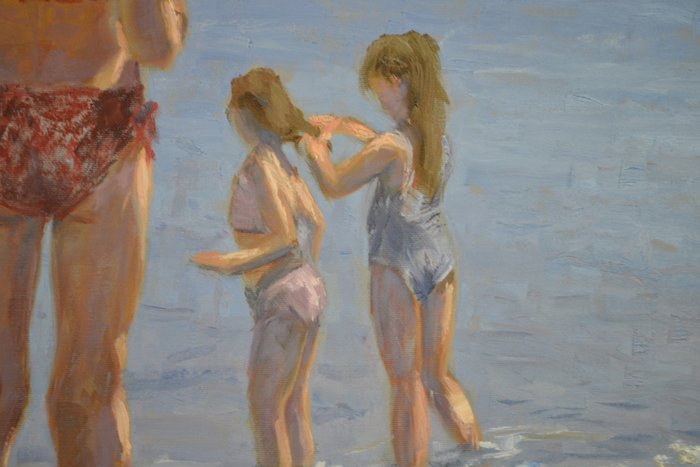 Chris van Dijk  (1952) Impressionist - " Three girls on the beach "