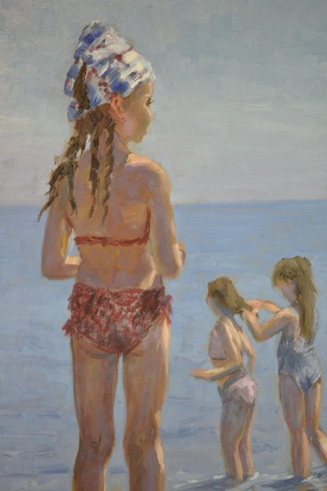 Chris van Dijk  (1952) Impressionist - " Three girls on the beach "