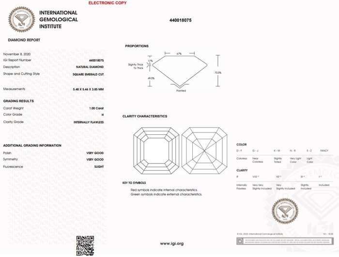 1 pcs Diamant  (Natur)  - 100 ct - H - IF - International Gemological Institute (IGI)