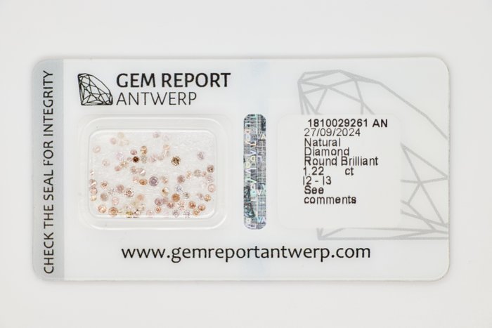 Ingen mindstepris - 74 pcs Diamant  (Natur)  - 1.22 ct - Rund - I2, I3 - Gem Report Antwerp (GRA) - INGEN RESERVEPRIS