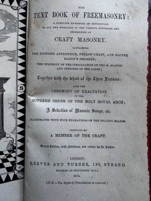 Ceremony of Exaltation - The Text Book of Freemasonry/Masonic Songs/Three Lectures - 1874