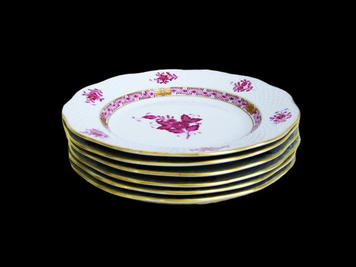 Herend - Tallerken - 6 Ontbijtborden - chinese Bouquet "patroon Apponyi Purple" Ø 205 cm - Porcelæn