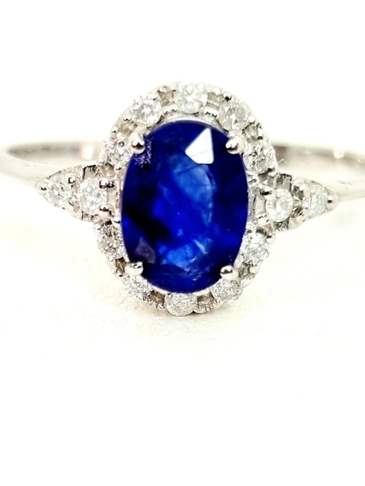 Ring - 18 kraat Hvidguld Safir - Diamant