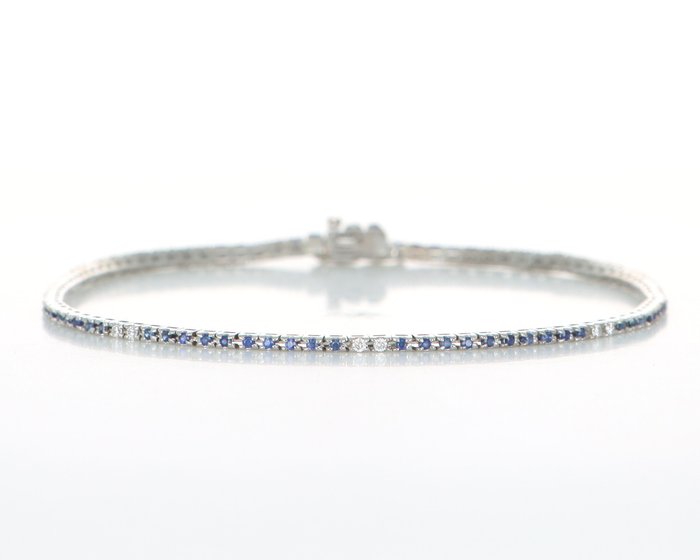 Ingen mindstepris - Armbånd - 18 kraat Hvidguld -  1.18ct. tw. Safir - Diamant