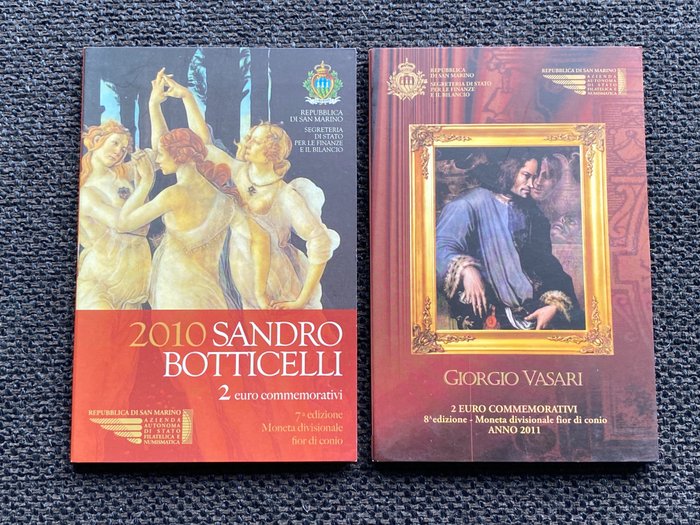 San Marino. 2 Euro 2010/2011 "Sandro Botticelli" + "Giorgio Vasari" (2 stuks)  (Ingen mindstepris)