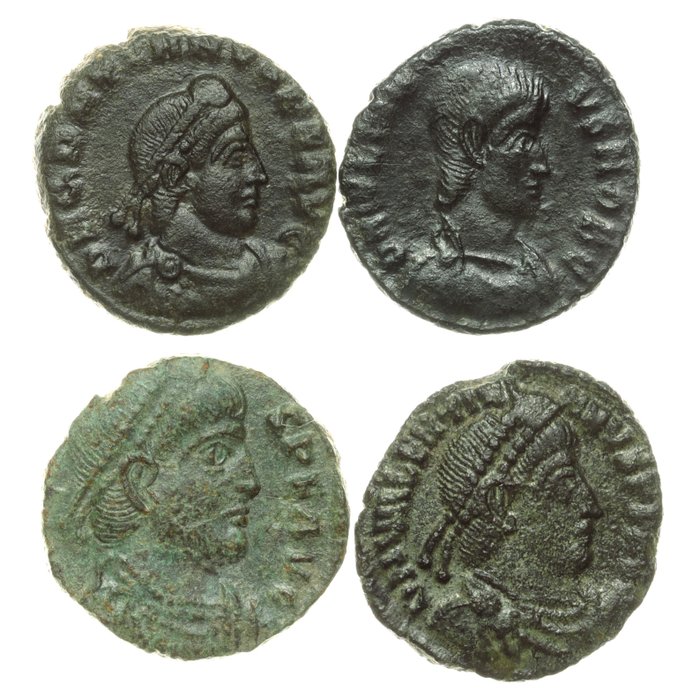 Romarriket. Constantinian dynasty. Lot of 4 Æ folles (4th century AD) / Rareer varieties and variants possible.  (Ingen mindstepris)