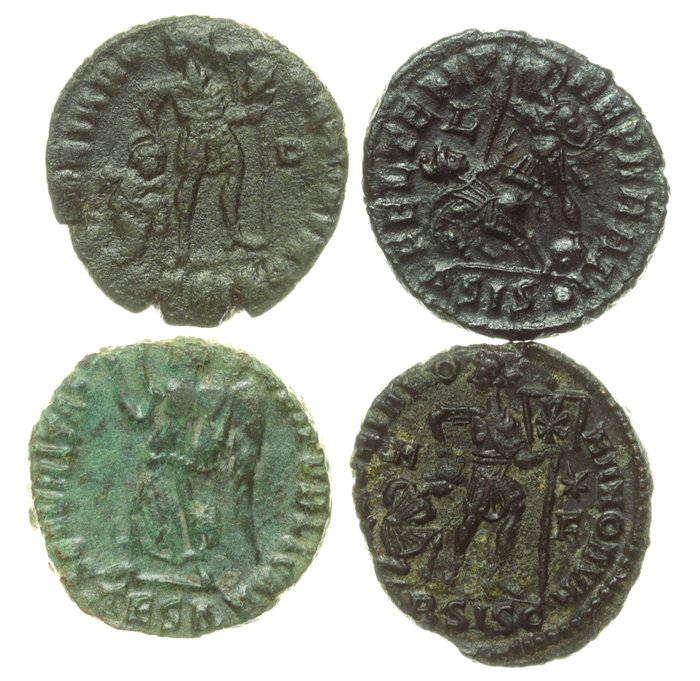 Romarriket. Constantinian dynasty. Lot of 4 Æ folles (4th century AD) / Rareer varieties and variants possible.  (Ingen mindstepris)