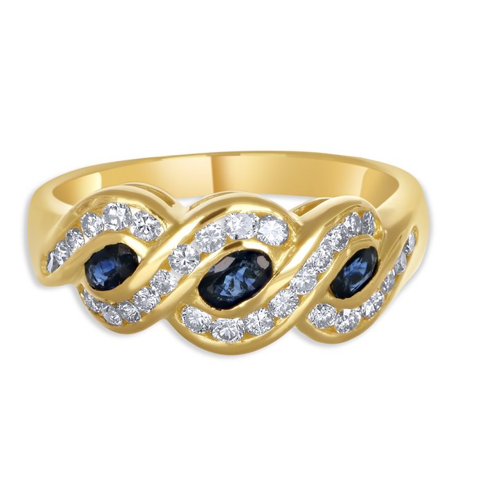 Ring - 18 kraat Gulguld -  0.71ct. tw. Safir - Diamant