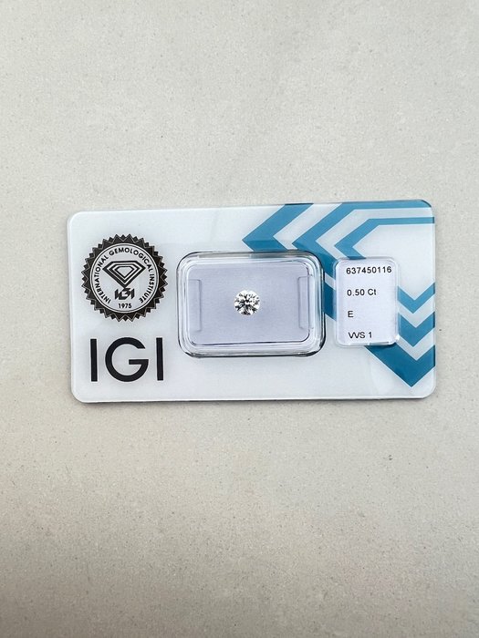 1 pcs Diamant  (Natur)  - 0.50 ct - Rund - E - VVS1 - International Gemological Institute (IGI)