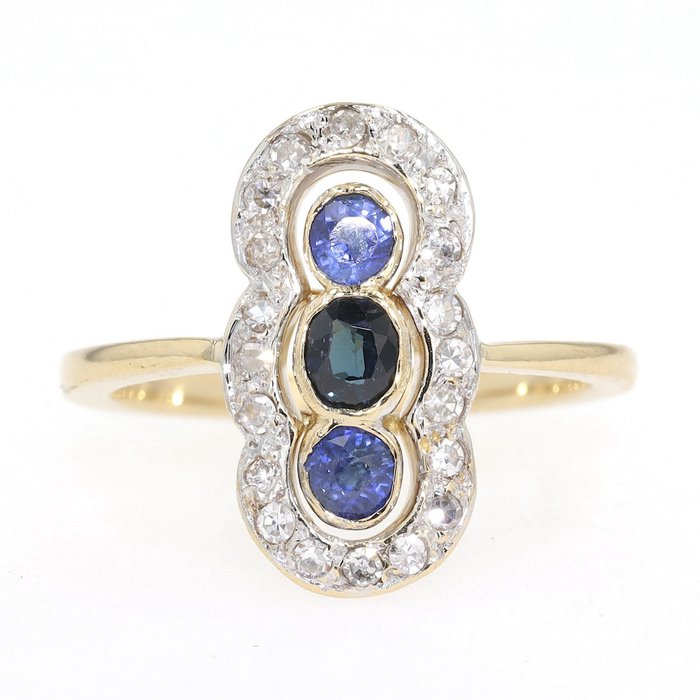 Ring - 18 kraat Gulguld Diamant (Natur)  - Safir