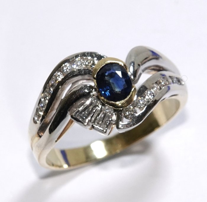 Ring - 18 kraat Gulguld Hvidguld -  081ct tw Safir - Diamant