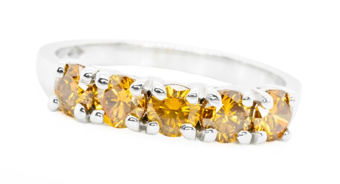 Ingen mindstepris - Alliancering - 18 kraat Hvidguld, Fancy Vivid Gul-Orange / SI -  1.08ct. tw. Diamant (Naturfarvet)