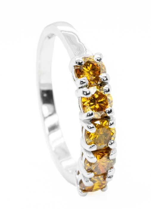 Ingen mindstepris - Alliancering - 18 kraat Hvidguld, Fancy Vivid Gul-Orange / SI -  1.08ct. tw. Diamant (Naturfarvet)