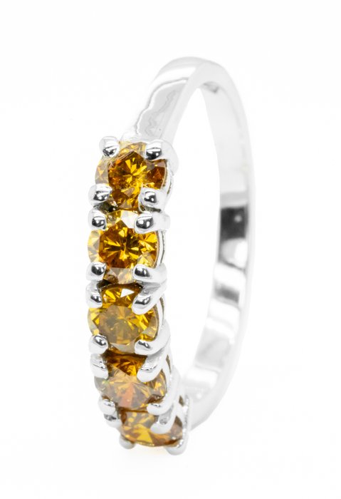 Ingen mindstepris - Alliancering - 18 kraat Hvidguld, Fancy Vivid Gul-Orange / SI -  1.08ct. tw. Diamant (Naturfarvet)