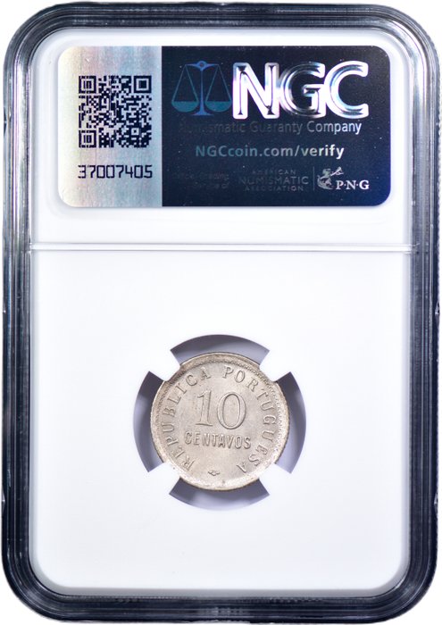 Portugisisk Angola. Republic. 10 Centavos 1921 - NGC - MS 63 - TOP GRADE - Rara