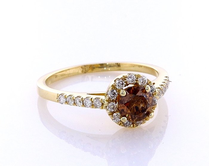 Ring - 14 karat Gulguld -  0.76ct. tw. Diamant (Naturfarvet) - Diamant