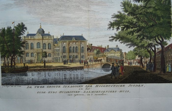 Holland - Amsterdam, Synagoger, Jonas Daniël Meijerplein; Wagenaar / Tirion - De twee groote Synagogen der Hoogduitsche Jooden en het Oudezijds Huiszitten-Aalmoesseniershuis - 1761-1780