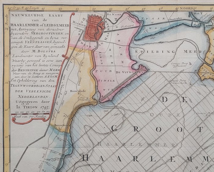 Holland - Haarlemmermeer; Isaak Tirion - Nauwkeurige Kaart van de Haarlemmer of Leidsemeer.. - 1745