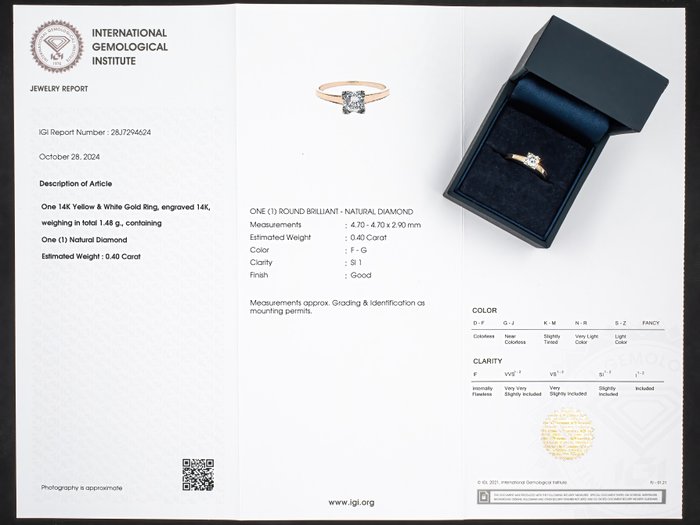 Ring - 14 karat Hvidguld, Antwerpen IGI - 0.40ct - Brilliant snit -  0.40ct. tw. Diamant (Natur)