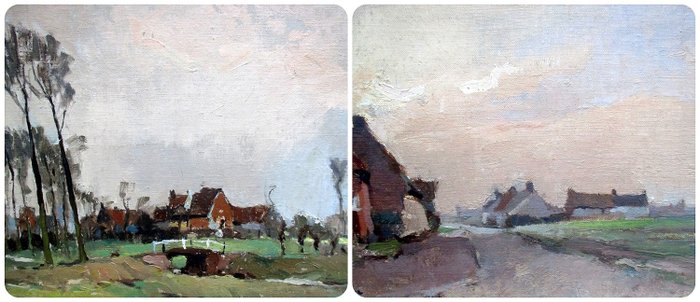 Herman Verbaere ( 1905 - 1993 ) 2x - Landschappen met boerderijen