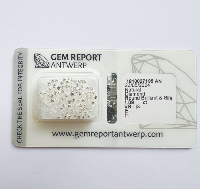 Ingen mindstepris - 86 pcs Diamant  (Natur)  - 109 ct - Rund - E H - I3 VS1 - Gem Report Antwerp (GRA)