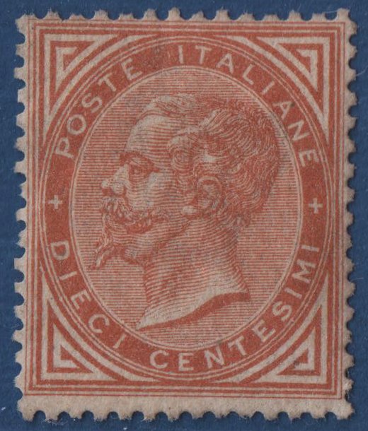 Italien Kongerige 1863 - 10 øre. okkergul, De La Rue udgave, London MLH - Sassone n. L17