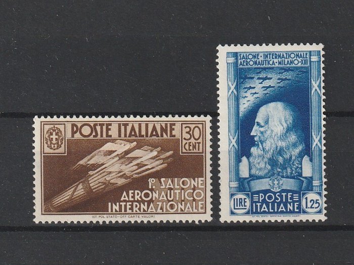 Italien Kongerige 1935 - Kingdom 1935 30c Air Show. brun og lyseblå lire 1,25 ny ubeskadiget MNH gummi - Catalogo Sassone numeri 385-387