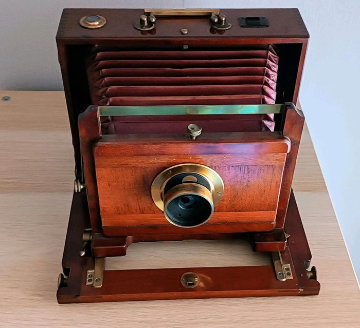 Antike Plattencamera Edelholz ca1910 Vintage Brass Optik Plattencamera Analogt kamera