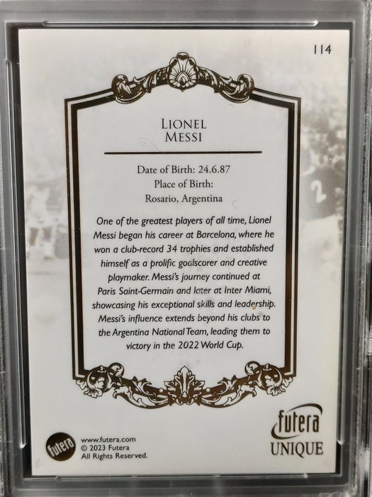 2023/24 Futera Unique World Football Lionel Messi - The Greats #114 PSA 10 - 1 Graded card