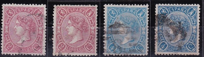 Spanien 1865 - Isabel II - Edifil 74/79A - Komplet serie med varianter - Gode centreringer