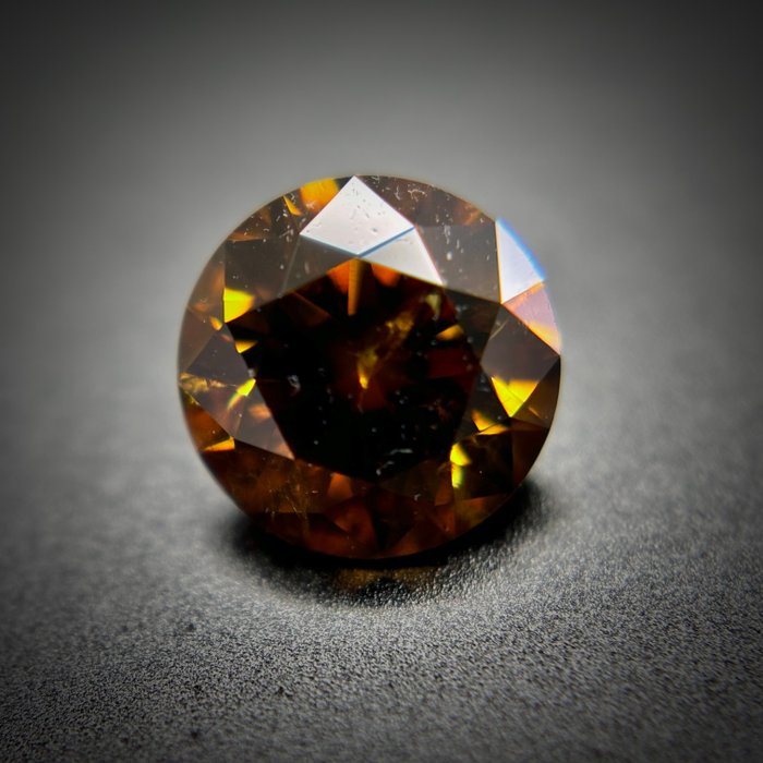 1 pcs Diamant  (Naturfarvet)  - 071 ct - Rund - Fancy deep Brunlig Gullig Orange - I1 - Antwerp Laboratory for Gemstone Testing (ALGT)