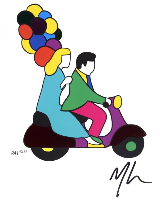 Marco Lodola (1955) - Coppia in Vespa con palloncini