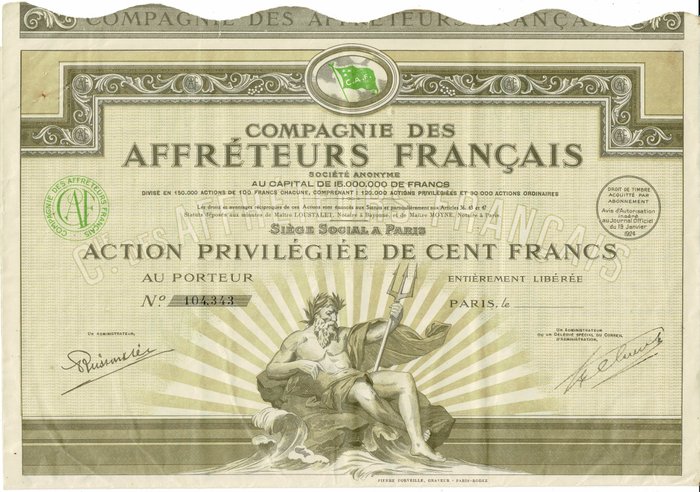 Frankrig. - 100 Francs - 1934 - Affréteurs Français  (Ingen mindstepris)